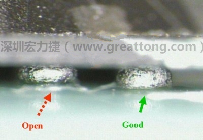 BGA錫球直徑變大，表示焊錫空焊(solder skip)
