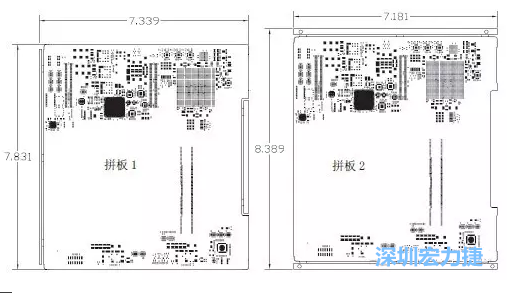 如圖11所示在兩種拼板中PCB單元的邊條位置不同，拼板1中邊條在長邊方向，而拼板2中邊條在短邊方向-深圳宏力捷
