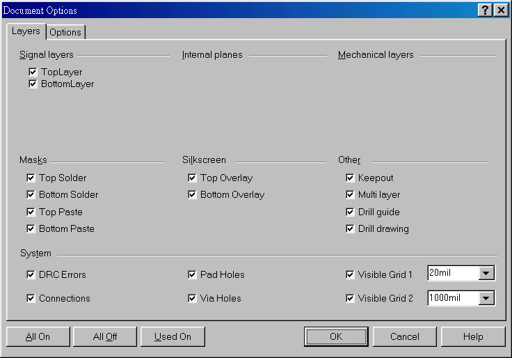 在主功能列，Design >> Option，打開Document Option設置環境