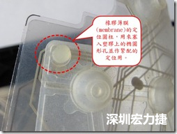 橡膠薄膜(membrane)的定位圓柱，可以用來塞入塑膠上的橢圓形孔洞，最為緊配的定位之用。