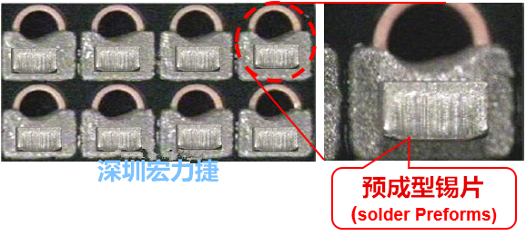  「預成型錫片(Solder preforms)」是一種擠壓成型的小錫片，可以在PCBA貼片加工時用來局部增加錫膏印刷量，幫助因為使用鋼板印刷而受限的錫膏量，用來改善焊錫的品質。